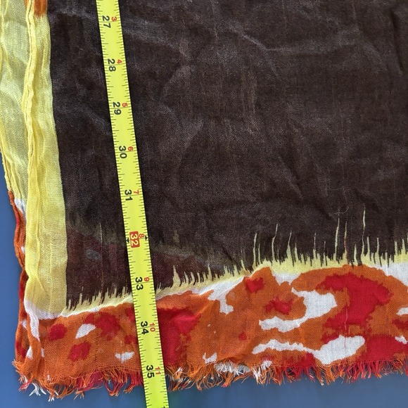 J. Jill Scarf Wrap 70x20 Brown Modal Red Yellow Boho Indie Hippie Artsy Fringe - Picture 7 of 7